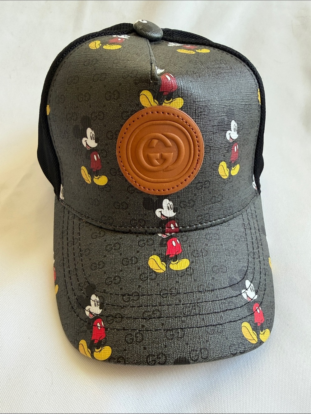 Woman’s Dark Gray Mickey Mouse Logo Baseball Cap with Tan Patch